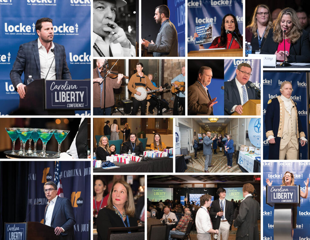 A page from John Locke Foundation's 2022 Annual Report featuring photos from the 2022 Carolina Liberty Conference