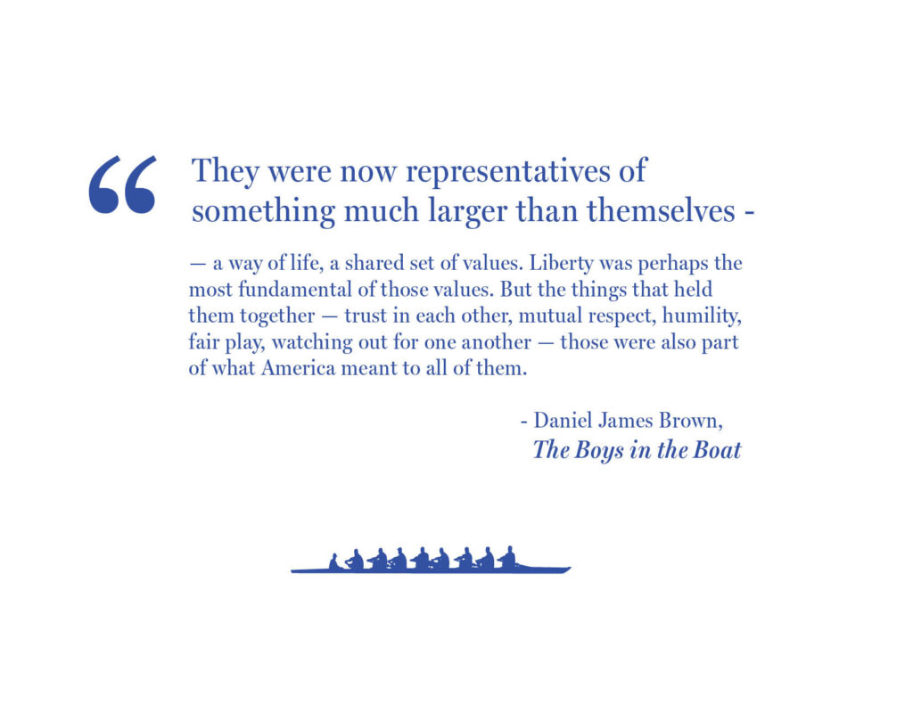 A page from John Locke Foundation's 2022 Annual Report featuring a quote from Boys in the Boat