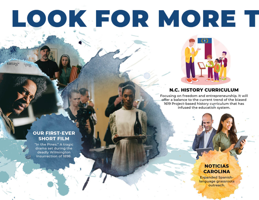 A page from John Locke Foundation's 2022 Annual Report featuring a preview of their work ahead.