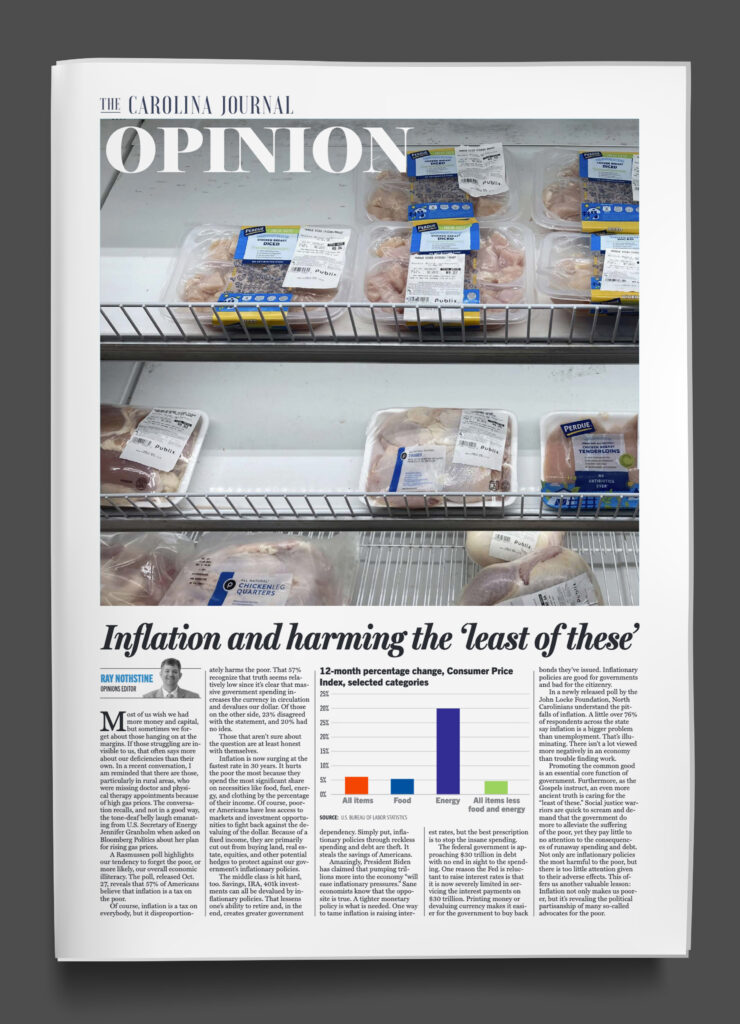 An opinion cover from Greg de Deugd's redesign of Carolina Journal